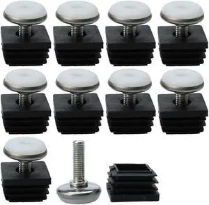 Adjustable Leveling Feet 25 x 25mm Tube Inserts Furniture Table Glide 10 Sets