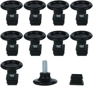 Adjustable Feet 20 x 20mm Square Tube Inserts Furniture Glide 10 Sets Black