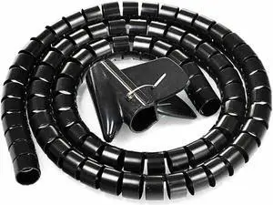 15mm Flexible Spiral Tube Cable Wire Wrap Computer Manage Cord Black 10Ft w Clip