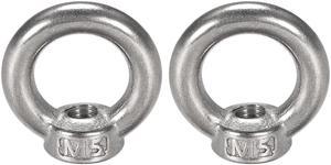 M5 Thread Dia 304 Stainless Steel Round Lifting Eye Nuts Ring Silver Tone 2Pcs