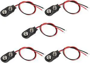 5pcs DC 9V Battery Clip I-Type Buckle Connector Faux Leather Housing Lead Wire 14.5cm Length