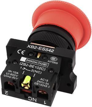 Emergency Stop 22mm Latching SPST NC 2 Pin Mushroom Push Button Switch