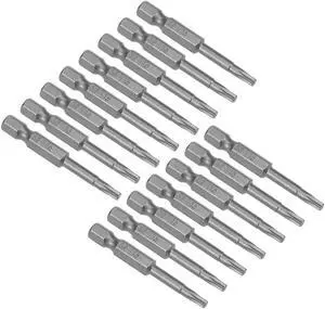 15pcs 50mm Long 1/4" Hex Shank T15 Magnetic Torx Head Screwdriver Bits S2 High Alloy Steel