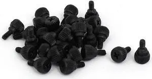 Computer PC Case Metal Flat Head Knurled Thumb Screw M3.5x6mm Black 30pcs