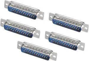 D-sub Connector Male Plug 25-pin 2-row Port Terminal Breakout Solder Type for Mechanical Equipment CNC Computers Blue Pack of 5