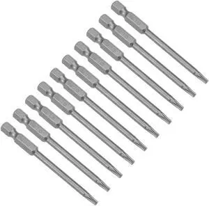 10pcs 75mm Long 1/4" Hex Shank T15 Torx Screwdriver Bits S2 High Alloy Steel