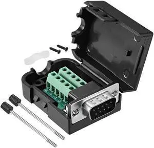 D-sub DB9 Breakout Board Connector with Case 9 Pin 2 Row Male RS232 Serial Port Solderless Terminal Block Adapter with Thumb Screws