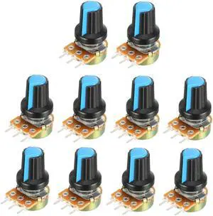 10Pcs 20K Ohm Variable Resistors Single Turn Rotary Carbon Film Taper Potentiometer with Knobs