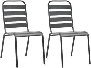 vidaXL Stackable Patio Chairs 2 Pcs Stack Chair with Metal Frame Steel Gray