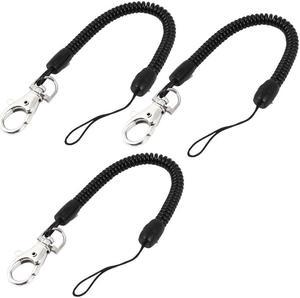 Unique Bargains Lobster Clasp Key Chain Ring Stretchy Spring Spiral Coiled Strap Black 3pcs