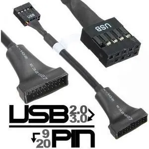 New USB 2.0 9 Pin Motherboard Female to USB 3.0 20 Pin Housing Male Cable adapter
