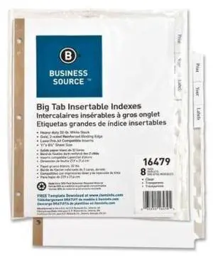 Business Source Index Dividers 8-Tab 11"x8-1/2" White Stock/Clear Tabs 16479