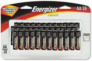ENERGIZER E91SBP36H Energizer Max AA Alkaline Battery, 1.5V DC, 36 Pack