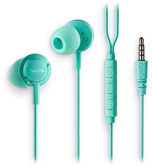 NGS Cross Drift, In-Ear Wired Headphones with 3.5mm Jack, Microphone and Control Buttons, Mint