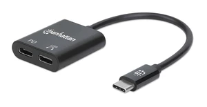 Manhattan USB-C to USB-C Audio Adapter and USB-C (inc Power Delivery) (Clearance Pricing), Black, 480 Mbps (USB 2.0), Cable 11cm, With Power Delivery to USB-C Port (60W), Three Year Warranty, Manhattan USB-C to USB-C Audio Adapter and USB-C (inc Power Delivery) (Clearance Pricing), Black, 480 Mbps (USB 2.0), Cable 11cm, With Power Delivery to USB-C Port (60W), Three Year Warranty,