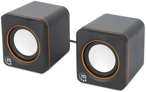 Manhattan 2600 Series Speaker System, Two Speakers, Black/Orange, USB for Stereo Audio and Power, Output: 2x 3W, Decent Sound, Integrated rotary volume control, USB-C/USB-A Adapter, Cable 1.4m, Three Manhattan 2600 Series Speaker System, Two Speakers, Black/Orange, USB for Stereo Audio and Power, Output: 2x 3W, Decent Sound, Integrated rotary volume control, USB-C/USB-A Adapter, Cable 1.4m, Three