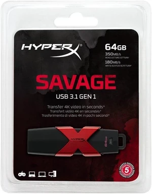 Kingston 64GB HX Savage USB 3.1/3.0 350MB/s R, 180MB/s W - 64 GB - USB 3.1 Kingston 64GB HX Savage USB 3.1/3.0 350MB/s R, 180MB/s W - 64 GB - USB 3.1