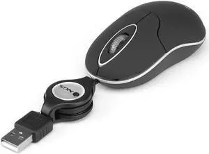 NGS Sin - Optical Mouse with Retractable USB Cable and Scroll-wheel, 1000 DPI - Black