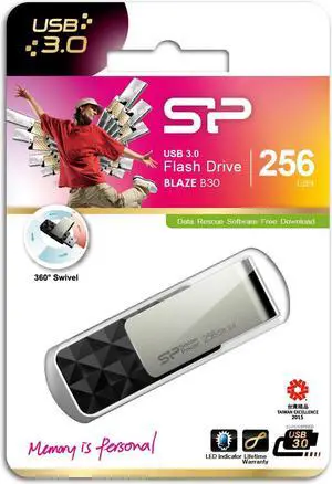 256GB Silicon Power B30 Blaze USB3.0 Flash Drive Swivel Style Black