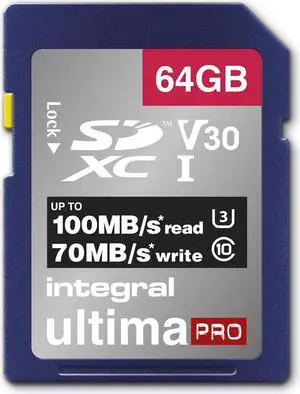 64GB Integral Ultima Pro SDXC 100MB/s CL10 UHS-1 U3 V30 Memory Card 64GB Integral Ultima Pro SDXC 100MB/s CL10 UHS-1 U3 V30 Memory Card