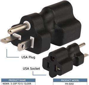 5-20P to 5-15R & 5-20R, 2-IN-1 Nema 5-20P Male to Nema 5-15/20R Female AC Adapter,20 Amp T-Blade Male Plug to 15A/20A,5-20P TO 5-15R,5-20R Combo