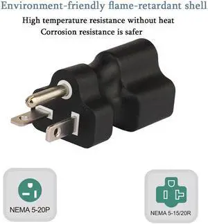 5-20P to 5-15R & 5-20R, 2-IN-1 Nema 5-20P Male to Nema 5-15/20R Female AC Adapter,20 Amp T-Blade Male Plug to 15A/20A,5-20P TO 5-15R,5-20R Combo,1-Pack 5-20P to 5-15R & 5-20R, 2-IN-1 Nema 5-20P Male to Nema 5-15/20R Female AC Adapter,20 Amp T-Blade Male Plug to 15A/20A,5-20P TO 5-15R,5-20R Combo,1-Pack