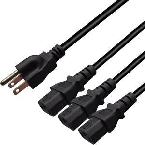Computer Power Splitter Cord, NEMA 5-15P to 3X C13 - C13 Y-Cable , Power Cord Y Splitter Cable - Power 3 Monitors at Once ,10ft/3m