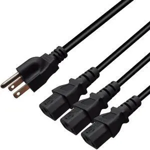 Computer Power Splitter Cord, NEMA 5-15P to 3X C13 - C13 Y-Cable , Power Cord Y Splitter Cable - Power 3 Monitors at Once, 3ft/1m Computer Power Splitter Cord, NEMA 5-15P to 3X C13 - C13 Y-Cable , Power Cord Y Splitter Cable - Power 3 Monitors at Once, 3ft/1m