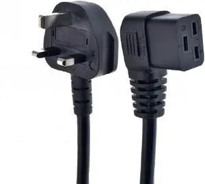 UK to C19 Elbow Plug Power Cord PC, UK BS1363 Male Plug to 90 Degree Right Angle IEC 320 C19 Power Cable for PDU Chassis UPS Server, 13A 250V 16AWG, 3ft/1m UK to C19 Elbow Plug Power Cord PC, UK BS1363 Male Plug to 90 Degree Right Angle IEC 320 C19 Power Cable for PDU Chassis UPS Server, 13A 250V 16AWG, 3ft/1m
