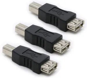 3-Pack USB 2.0 A Female to USB B Print Male Adapter Connector Converter Plug 3-Pack USB 2.0 A Female to USB B Print Male Adapter Connector Converter Plug