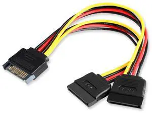 2-Pack SATA to Dual SATA Power Y Splitter Cable, Sata 15-pin Male to Dual Female Cable for Hard Drive HDD SSD 8Inch /20CM 2-Pack SATA to Dual SATA Power Y Splitter Cable, Sata 15-pin Male to Dual Female Cable for Hard Drive HDD SSD 8Inch /20CM