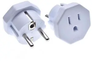 2 Pack White Schuko to 5-15R Power Converter Travel Adapter ,Eu Type E/F European Schuko Male to US 3 Prong NEMA 5-15R Female Electrical Adapter,Euro US Plug Adapter 2 Pack White Schuko to 5-15R Power Converter Travel Adapter ,Eu Type E/F European Schuko Male to US 3 Prong NEMA 5-15R Female Electrical Adapter,Euro US Plug Adapter