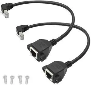 2 Pack Cat6 Shielded Ethernet Extension Cable, 90-Degree Up Angle RJ45 Male to Female Panel Mount with Screws, Compatible with Cat5e/Cat5 PC Laptop Router,1ft/30cm,Up Angle 2 Pack Cat6 Shielded Ethernet Extension Cable, 90-Degree Up Angle RJ45 Male to Female Panel Mount with Screws, Compatible with Cat5e/Cat5 PC Laptop Router,1ft/30cm,Up Angle