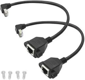 2 Pack Cat6 Shielded Ethernet Extension Cable, 90-Degree Down Angle RJ45 Male to Female Panel Mount with Screws, Compatible with Cat5e/Cat5 PC Laptop Router,1ft/30cm Down Angle 2 Pack Cat6 Shielded Ethernet Extension Cable, 90-Degree Down Angle RJ45 Male to Female Panel Mount with Screws, Compatible with Cat5e/Cat5 PC Laptop Router,1ft/30cm Down Angle