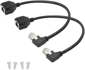 2 Pack Cat6 Shielded Ethernet Extension Cable, 90-Degree Left Angle RJ45 Male to Female Panel Mount with Screws, Compatible with Cat5e/Cat5 PC Laptop Router,1ft/30cm Left Angle 2 Pack Cat6 Shielded Ethernet Extension Cable, 90-Degree Left Angle RJ45 Male to Female Panel Mount with Screws, Compatible with Cat5e/Cat5 PC Laptop Router,1ft/30cm Left Angle