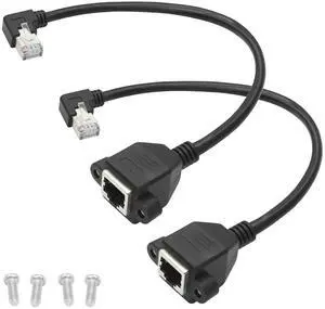 2 Pack Cat6 Shielded Ethernet Extension Cable, 90-Degree Right Angle RJ45 Male to Female Panel Mount with Screws, Compatible with Cat5e/Cat5 PC Laptop Router,1ft/30cm Right Angle 2 Pack Cat6 Shielded Ethernet Extension Cable, 90-Degree Right Angle RJ45 Male to Female Panel Mount with Screws, Compatible with Cat5e/Cat5 PC Laptop Router,1ft/30cm Right Angle