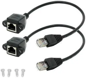 2 Pack Cat6 Shielded Ethernet Extension Cable, RJ45 Male to Female Panel Mount with Screws, Compatible with Cat5e/Cat5 PC Laptop Router,1ft/30cm Straight 2 Pack Cat6 Shielded Ethernet Extension Cable, RJ45 Male to Female Panel Mount with Screws, Compatible with Cat5e/Cat5 PC Laptop Router,1ft/30cm Straight