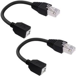 2 Pack USB 2.0 B to RJ45 Adapter Connector Cable USB Type B Female Jack to RJ45 Ethernet Male Printer Extension Cable for Scanner HDD ,0.5ft/15cm 2 Pack USB 2.0 B to RJ45 Adapter Connector Cable USB Type B Female Jack to RJ45 Ethernet Male Printer Extension Cable for Scanner HDD ,0.5ft/15cm