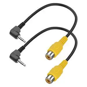 (2-Pack) 2.5mm to RCA Video Cable 90 Degree Angle 2.5mm TRRS Male Plug to RCA Female AV Input Conventer Adapter (2-Pack) 2.5mm to RCA Video Cable 90 Degree Angle 2.5mm TRRS Male Plug to RCA Female AV Input Conventer Adapter