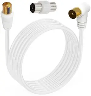 Satellite Cord RF TV Antenna Closed-Circuit Lead Cable,RG59U cable 9.5mm TV Adapter Cord Coaxial TV Cable,for Satellite TV, Cable Modem, Set-top Box Gold Plated,Straight to Elbow 6ft/1.8m Satellite Cord RF TV Antenna Closed-Circuit Lead Cable,RG59U cable 9.5mm TV Adapter Cord Coaxial TV Cable,for Satellite TV, Cable Modem, Set-top Box Gold Plated,Straight to Elbow 6ft/1.8m