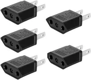 (5 Pack) EU to US Plug Adapter European to US Travel Adapter Power Converter, Euro US Plug Adapter Electrical Adapter, Wall Plug Converter, 4.0mm Hole , Black Style 2 (5 Pack) EU to US Plug Adapter European to US Travel Adapter Power Converter, Euro US Plug Adapter Electrical Adapter, Wall Plug Converter, 4.0mm Hole , Black Style 2