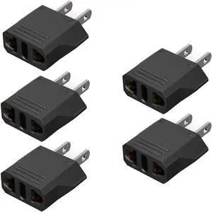 (5 Pack) EU to US Plug Adapter European to US Travel Adapter Power Converter, Euro US Plug Adapter Electrical Adapter, Wall Plug Converter, 4.0mm Hole , Black Style 3 (5 Pack) EU to US Plug Adapter European to US Travel Adapter Power Converter, Euro US Plug Adapter Electrical Adapter, Wall Plug Converter, 4.0mm Hole , Black Style 3