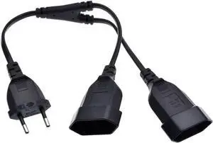 Euro EU4.0 Male to Dual Female Y Splitter 2 Prong, EU CEE7/16 1-to 2 Y Split Extension Cord, European 2 Prong Extender Splitter Cable, 18AWG ,44cm/1.44ft Euro EU4.0 Male to Dual Female Y Splitter 2 Prong, EU CEE7/16 1-to 2 Y Split Extension Cord, European 2 Prong Extender Splitter Cable, 18AWG ,44cm/1.44ft