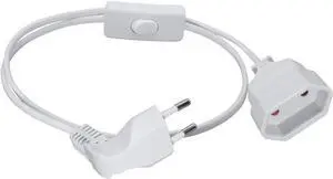 2-Pin EU Extension Cord with Switch, Toptekis Euro EU4.0mm 2-Prong Power Cord Cable VDE Bend Angle 90 Degree Elbow Plug Male to Female European Extension Cable ,18AWG, White, 3ft/1m 2-Pin EU Extension Cord with Switch, Toptekis Euro EU4.0mm 2-Prong Power Cord Cable VDE Bend Angle 90 Degree Elbow Plug Male to Female European Extension Cable ,18AWG, White, 3ft/1m
