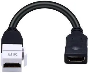 8K HDMI Keystone Jack Pigtail Cable, 48Gbps HDMI 2.1 Keystone Pigtail Cable Female to Female Video Extension Snap-in Connector for White Wall Plate 8K, 4K@60Hz, 8in/20cm 8K HDMI Keystone Jack Pigtail Cable, 48Gbps HDMI 2.1 Keystone Pigtail Cable Female to Female Video Extension Snap-in Connector for White Wall Plate 8K, 4K@60Hz, 8in/20cm