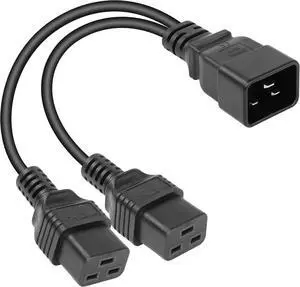 IEC C20 to 2 * C19 Y Splitter Multi IEC Cable, Single IEC 320 C20 Male to Dual C19 Female Socket Y Split Power Cord, 16AWG, 1ft/0.3m IEC C20 to 2 * C19 Y Splitter Multi IEC Cable, Single IEC 320 C20 Male to Dual C19 Female Socket Y Split Power Cord, 16AWG, 1ft/0.3m