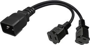 IEC C20 to 2 X NEMA 1-15R Y Splitter Power Cord, Single IEC 320 C20 Male to Dual US 2 Prong NEMA 1-15R Female Socket Y Split Cable,C19 Power Strip,18AWG,1ft/30cm IEC C20 to 2 X NEMA 1-15R Y Splitter Power Cord, Single IEC 320 C20 Male to Dual US 2 Prong NEMA 1-15R Female Socket Y Split Cable,C19 Power Strip,18AWG,1ft/30cm