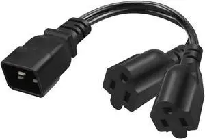 IEC C20 to 2 X NEMA 5-15R Y Splitter Dual IEC Double,Single C20 Male to Dual US Standard 3-Prong Female Socket Y Split Multi IEC Cable Outlet Splitter 3 Prong,18AWG,1ft/0.3m IEC C20 to 2 X NEMA 5-15R Y Splitter Dual IEC Double,Single C20 Male to Dual US Standard 3-Prong Female Socket Y Split Multi IEC Cable Outlet Splitter 3 Prong,18AWG,1ft/0.3m