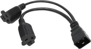 IEC C20 to 2 X NEMA 5-20R Y Splitter Dual IEC Power Cord, Single IEC 320 C20 Male to Dual US 3 Prong NEMA 5-15R/5-20R Female Socket Y Split,C19 Power Strip, 18AWG, 1ft/0.3m IEC C20 to 2 X NEMA 5-20R Y Splitter Dual IEC Power Cord, Single IEC 320 C20 Male to Dual US 3 Prong NEMA 5-15R/5-20R Female Socket Y Split,C19 Power Strip, 18AWG, 1ft/0.3m
