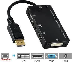 4-in-1 Displayport DP Male to DVI HDMI VGA Audio Female Adapter Display Port Cable,DP to DVI/VGA/HDMI/Audio Y Splitter, 1080P Male to Female Y Split Converter for Dell HP Lenovo Asus HDTV 4-in-1 Displayport DP Male to DVI HDMI VGA Audio Female Adapter Display Port Cable,DP to DVI/VGA/HDMI/Audio Y Splitter, 1080P Male to Female Y Split Converter for Dell HP Lenovo Asus HDTV